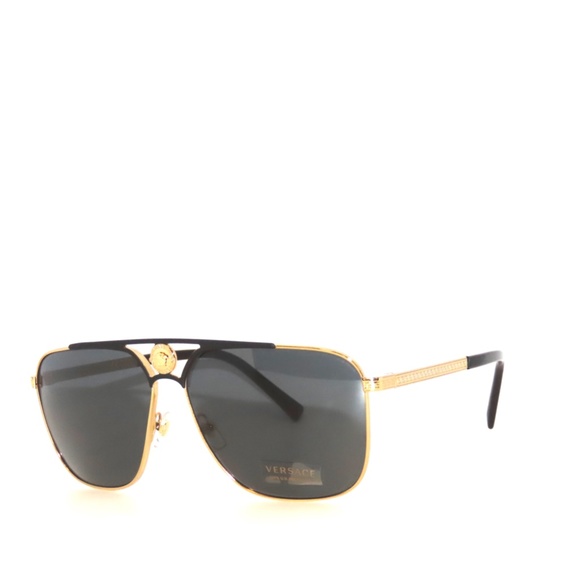 Versace 2238 143687 Gold Matte Black Dark Gray Sunglasses